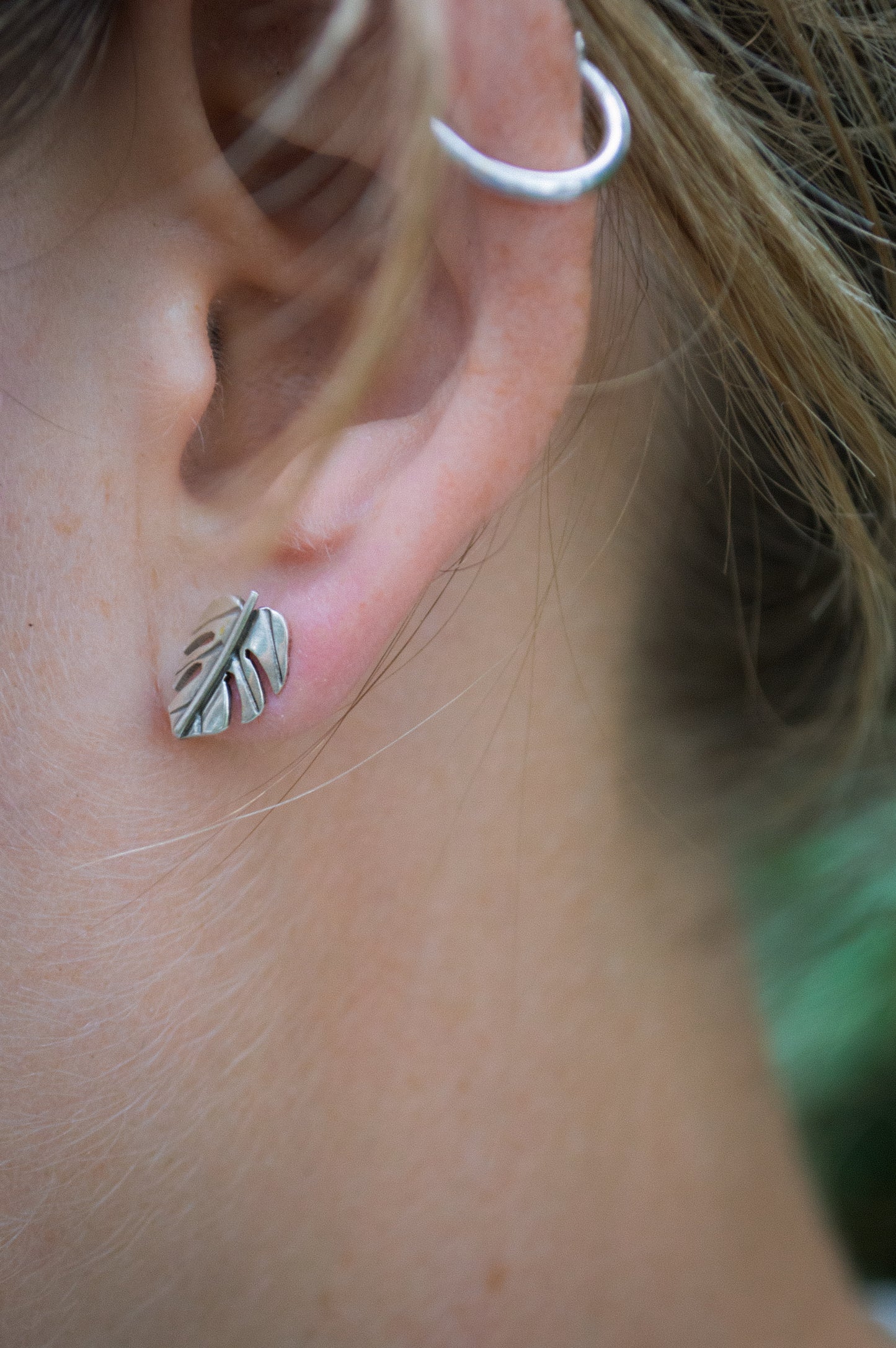 Sterling Monstera Stud Earrings