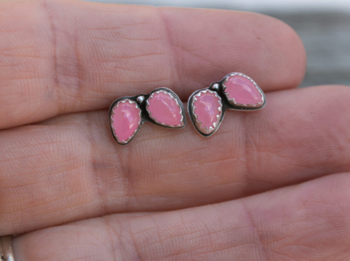 Pink Jade Stud Earrings