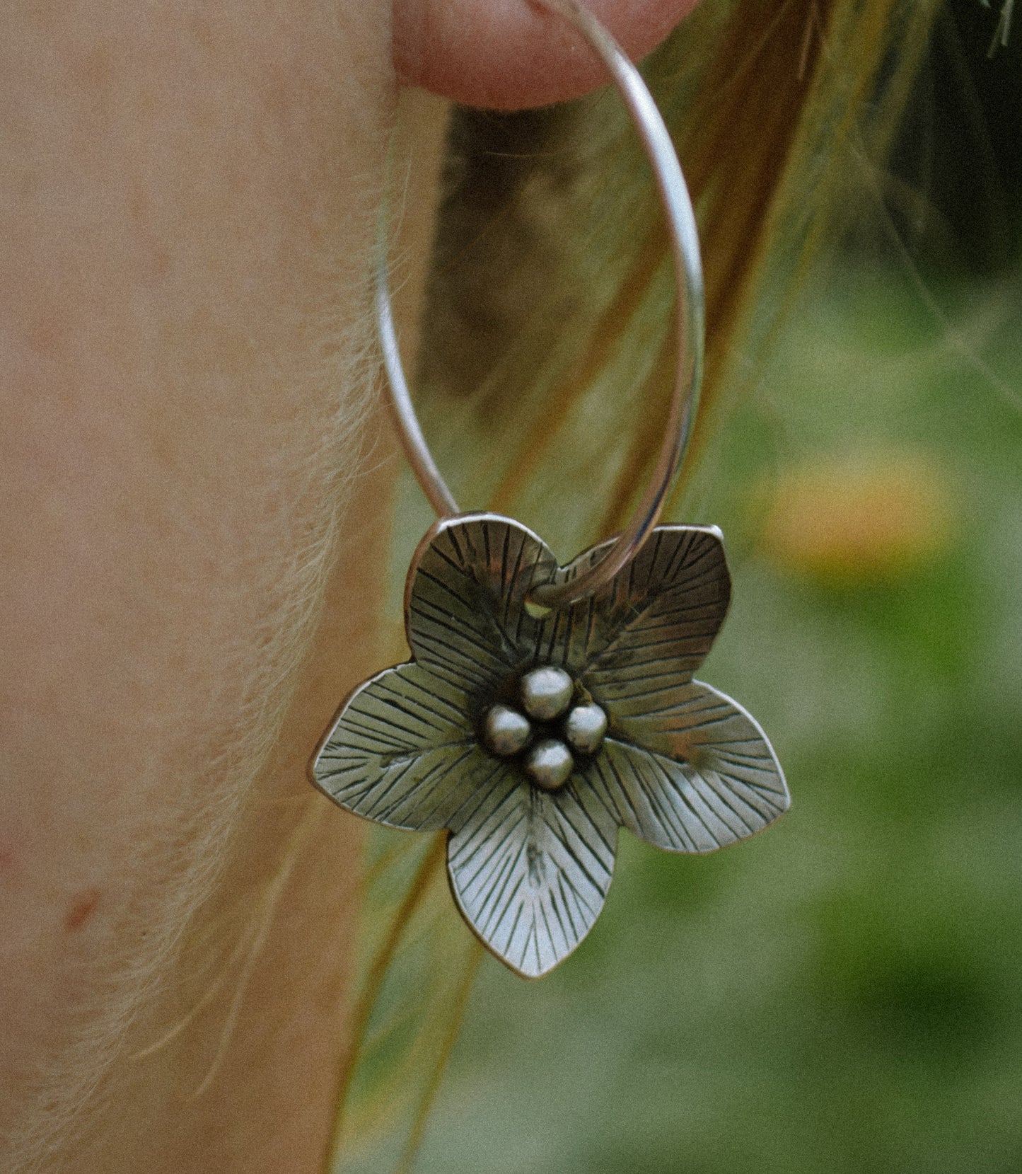Sterling Flower Hoop Earrings