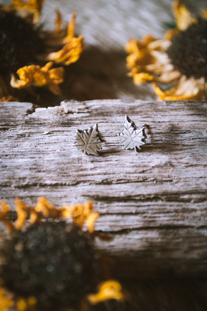 Sterling Maple Leaf Studs
