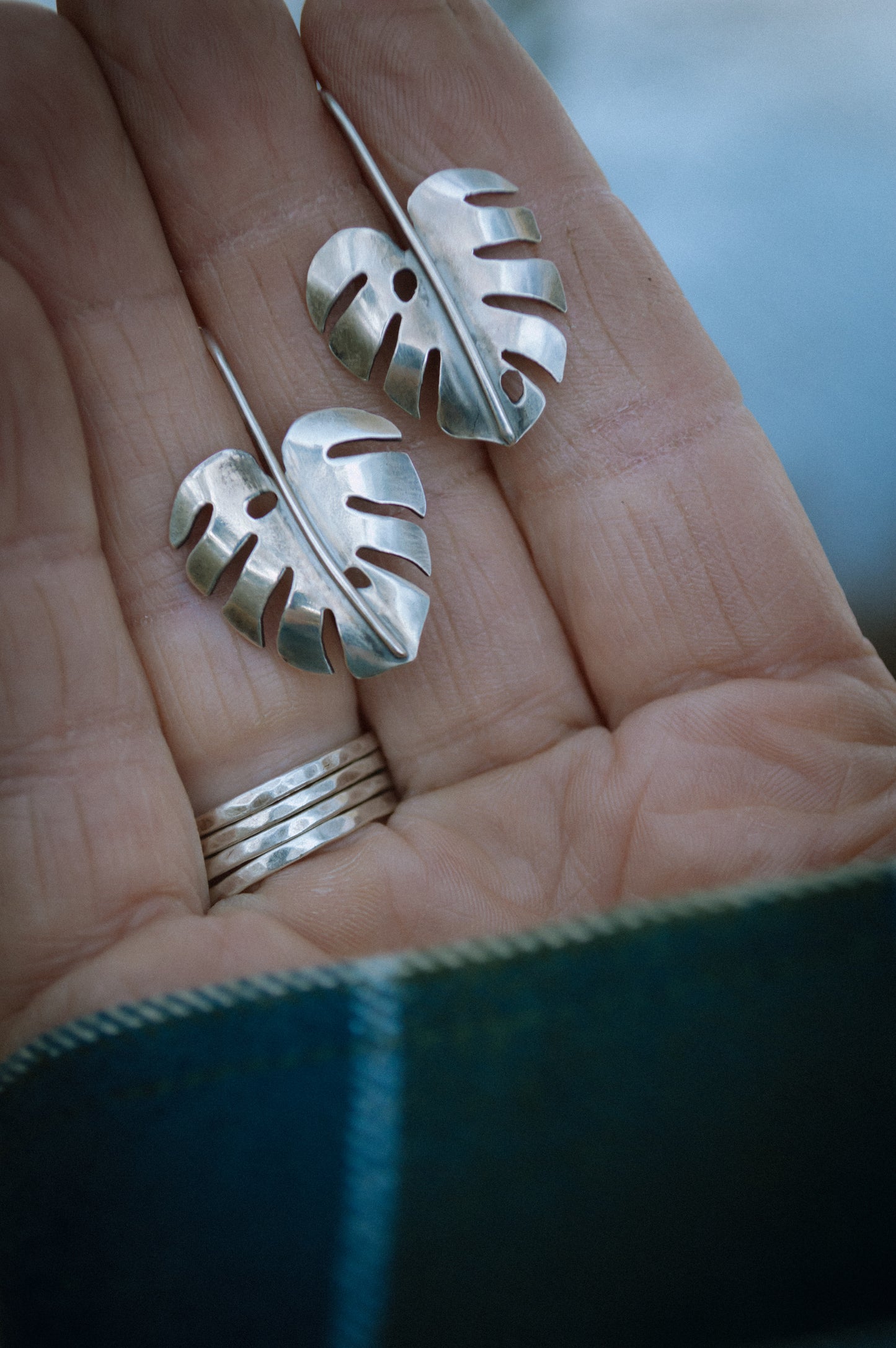 Sterling Monstera Earrings