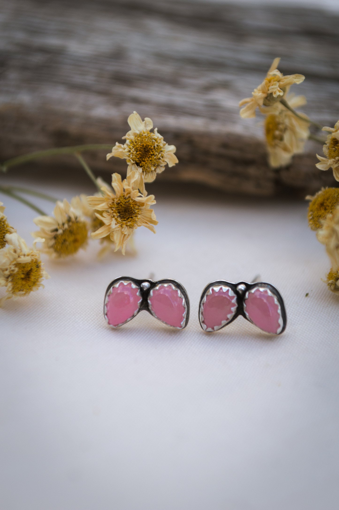 Pink Jade Stud Earrings