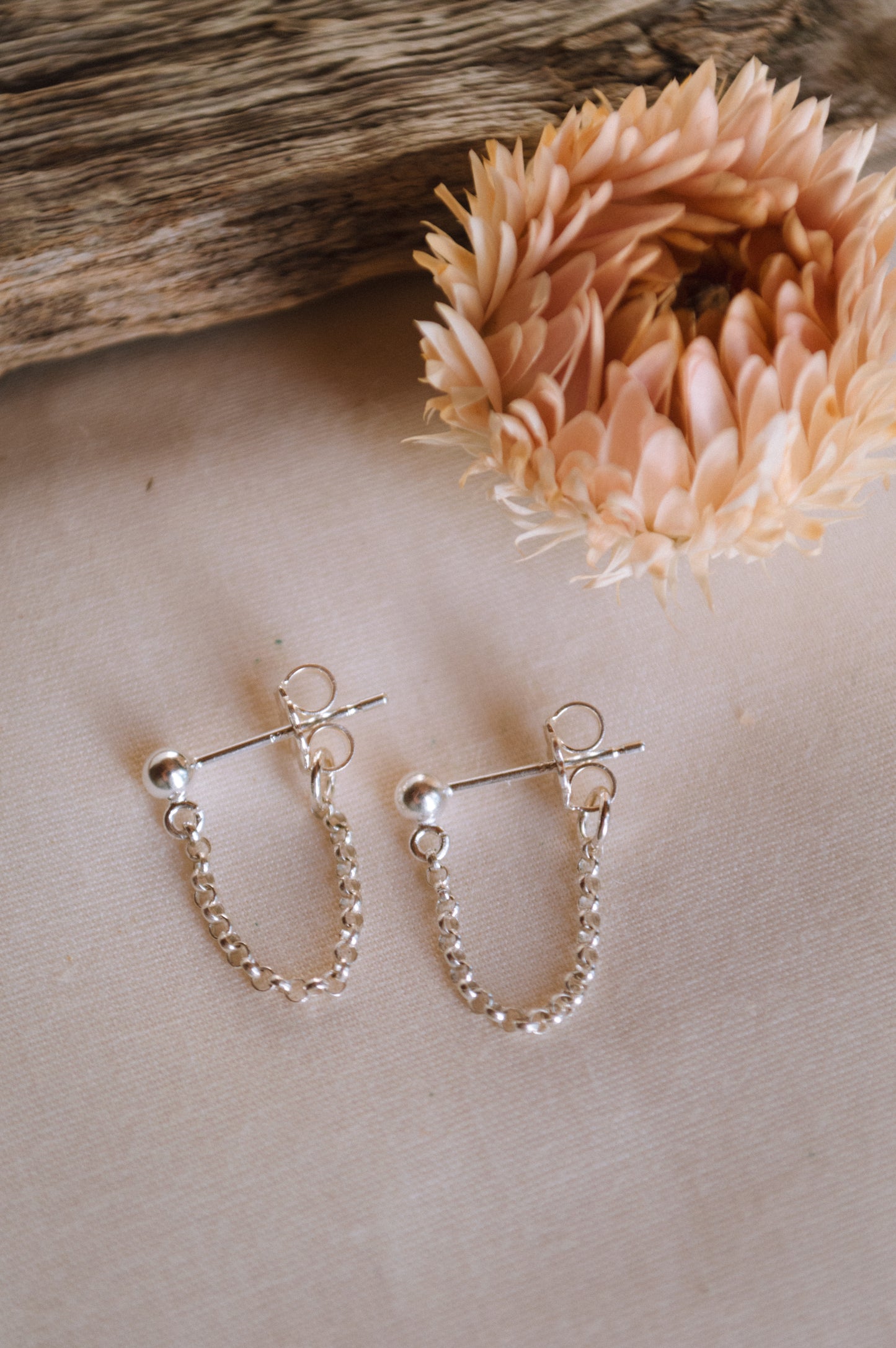 Sterling Silver Huggie Chain Earrings