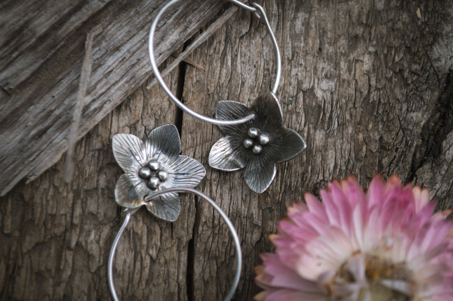 Sterling Flower Hoop Earrings