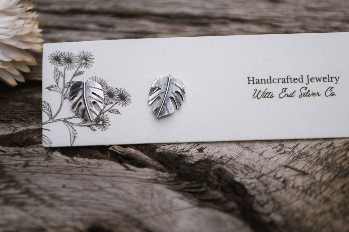 Sterling Monstera Stud Earrings