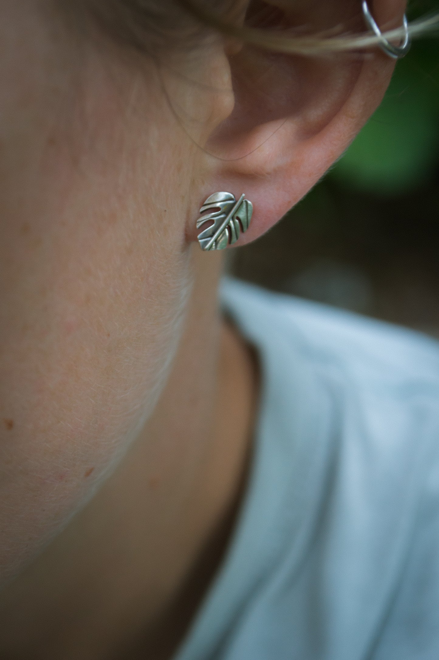 Sterling Monstera Stud Earrings