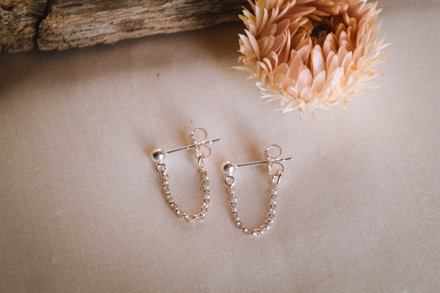 Sterling Silver Huggie Chain Earrings