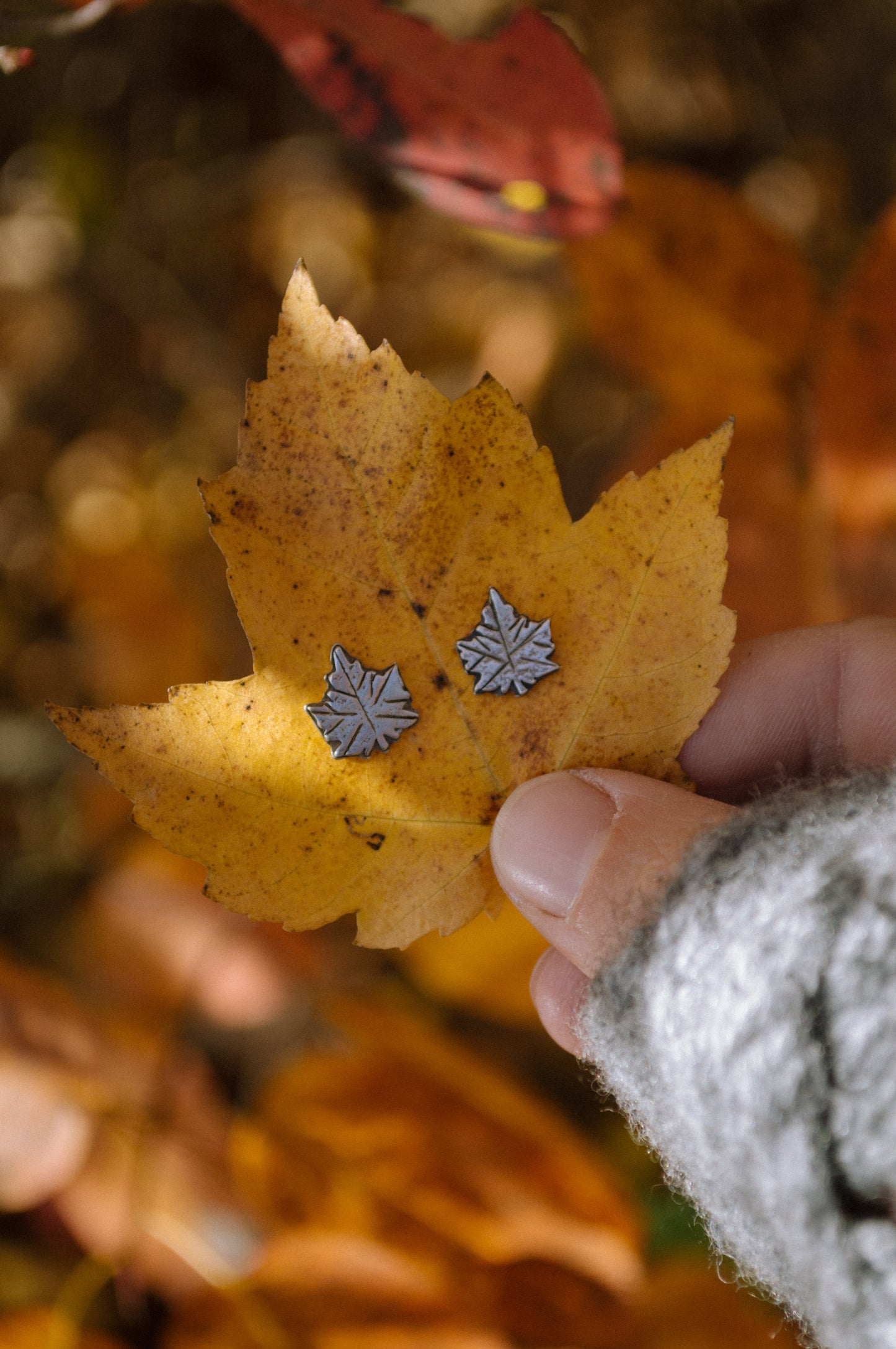 Sterling Maple Leaf Studs