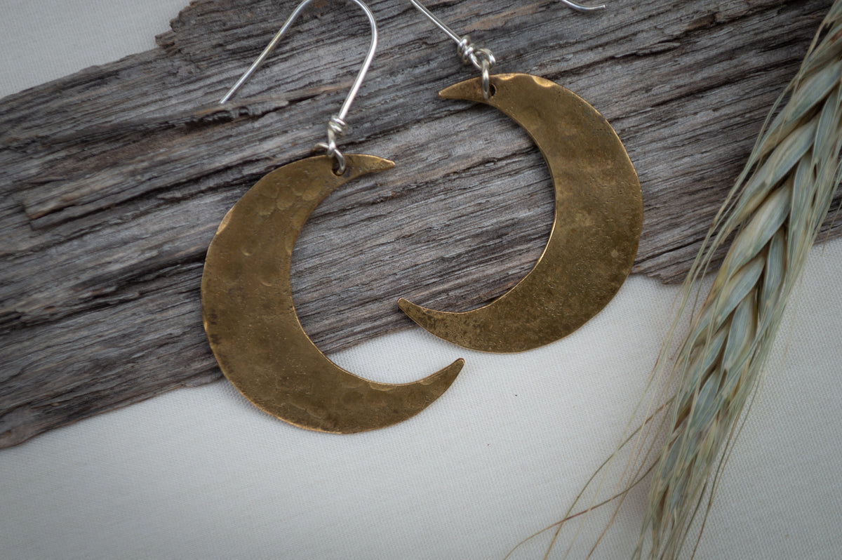 Mixed Metal Moon Earrings
