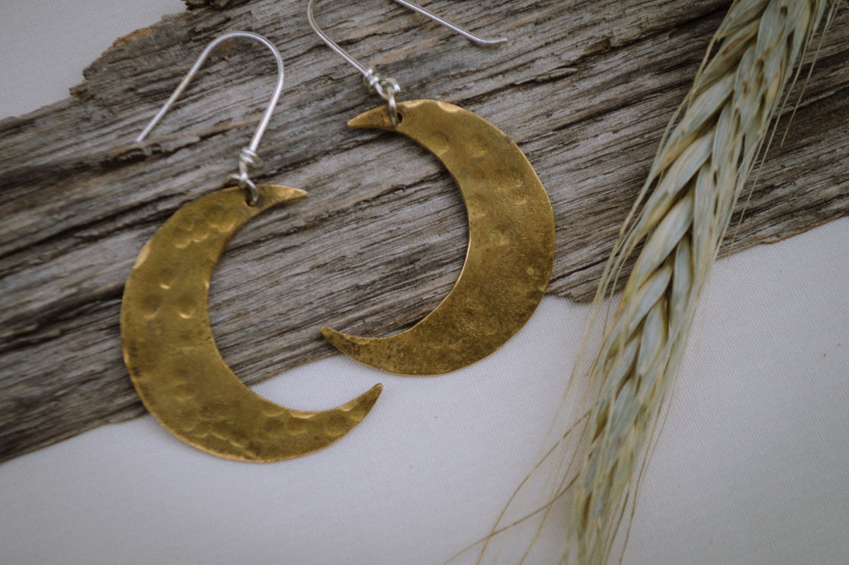 Mixed Metal Moon Earrings
