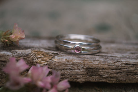 Tourmaline and Sterling Stacking Ring Set- Size 8