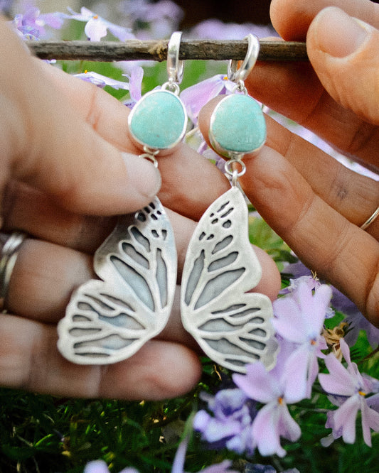 Kingman Turquoise and Butterfly Earrings
