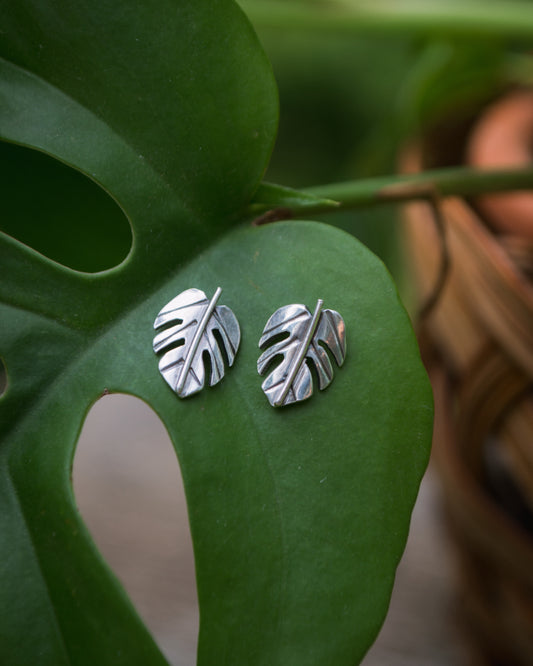 Sterling Monstera Stud Earrings
