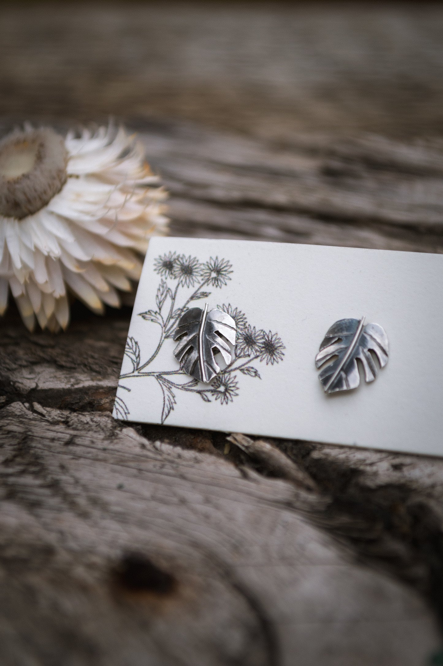 Sterling Monstera Stud Earrings