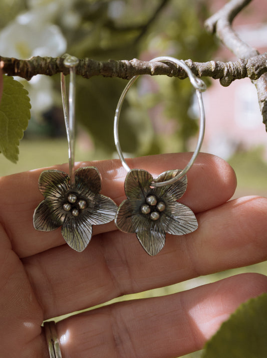 Sterling Flower Hoop Earrings
